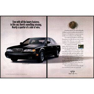 1996 Infiniti Q45 Luxury Sedan 2 Page Vintage Print Ad Wire Bird's Nest Wall Art